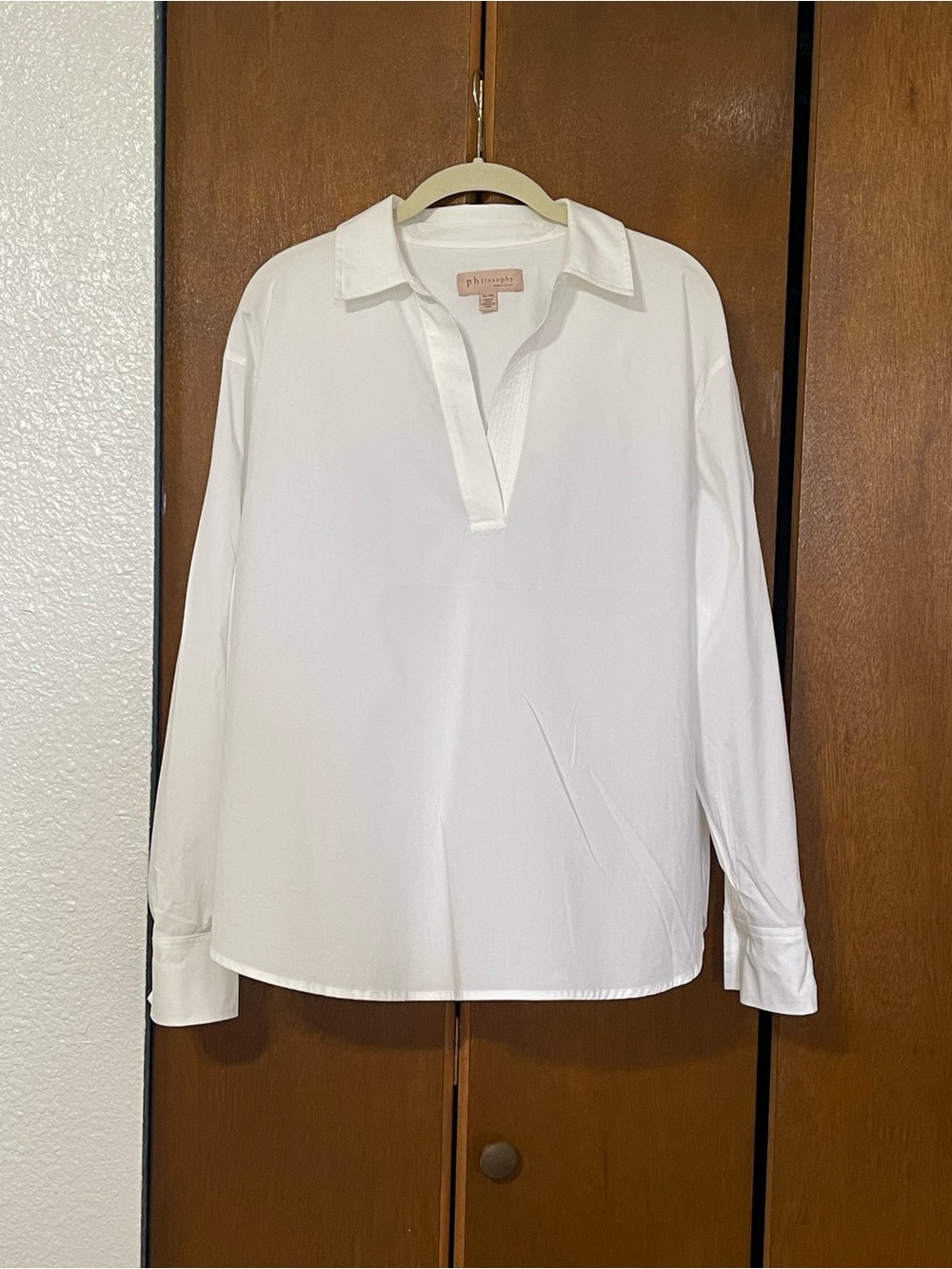 Philosophy White Long-Sleeve Popover Cotton Shirt.  NWOT XL